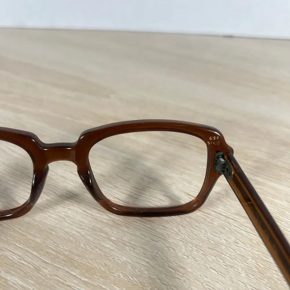 Vintage USS 4 1/2 - 5 3/4 USS 52-20 Eyeglasses Full Rim Frames ONLY Brown